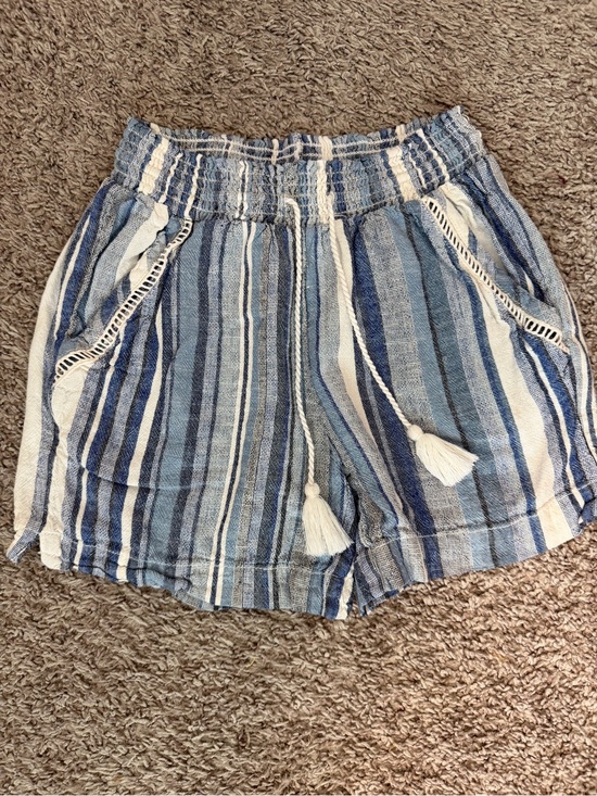 briggs Pants - Briggs New York Blue & White Striped Smocked High-Rise Shorts